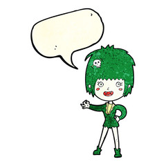 cartoon vampire girl with speech bubble