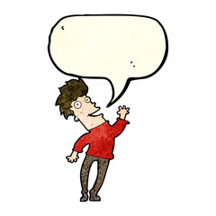 cartoon happy man with speech bubble