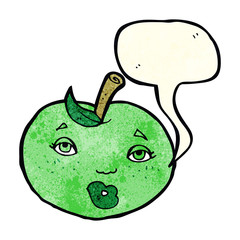 cartoon apple with face with speech bubble