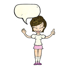 cartoon pretty girl with idea with speech bubble