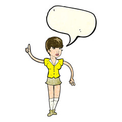 cartoon pretty girl asking question with speech bubble