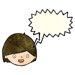 cartoon happy face with speech bubble
