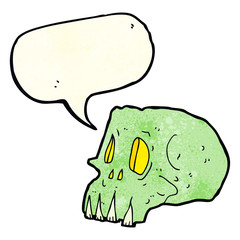 cartoon spooky skull with speech bubble