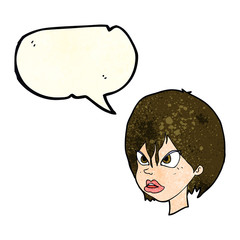 cartoon annoyed woman with speech bubble