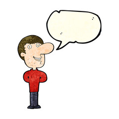 cartoon happy man with speech bubble