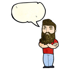 cartoon serious man with beard with speech bubble