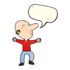 cartoon worried middle aged man with speech bubble