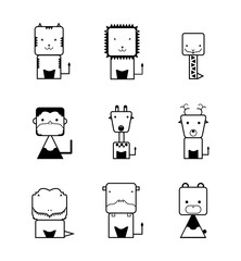 Zoo Animal Square Faces Vector Drawing Illustration