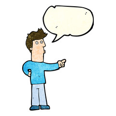 cartoon man pointing with speech bubble