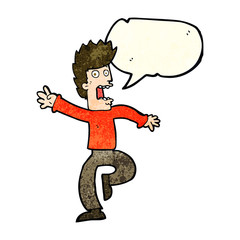 cartoon frightened man with speech bubble