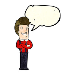 cartoon proud man with speech bubble