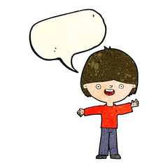 Obraz premium cartoon happy boy with speech bubble
