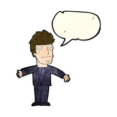 cartoon confused man with speech bubble