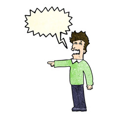 cartoon man accusing with speech bubble
