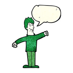 cartoon happy vampire with speech bubble