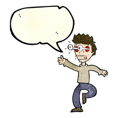 cartoon terrified man with eyes popping out with speech bubble