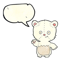 cartoon polar bear cub waving with speech bubble