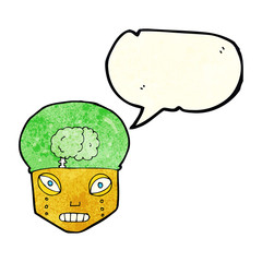 cartoon spooky robot head with speech bubble