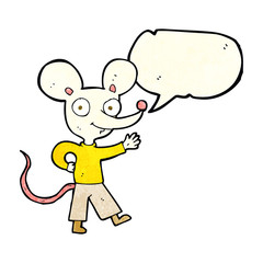 cartoon waving mouse with speech bubble