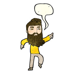 cartoon bearded man pointing the way with speech bubble