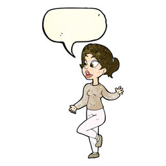 cartoon friendly woman waving with speech bubble