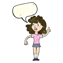 cartoon woman making point with speech bubble