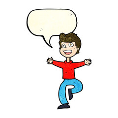 cartoon excited boy with speech bubble