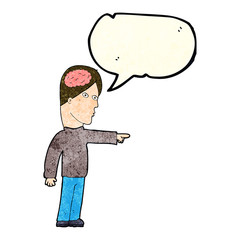 cartoon clever man pointing with speech bubble