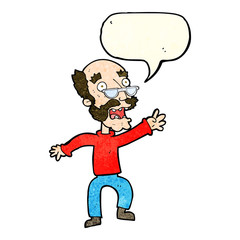 cartoon frightened old man with speech bubble