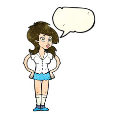 cartoon pretty woman with speech bubble