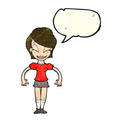 cartoon pretty woman with speech bubble