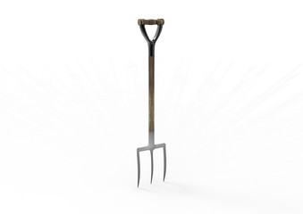 Gardening tools,  fork and rake isolated on white background