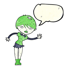 cartoon vampire girl with speech bubble