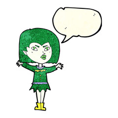 cartoon vampire girl with speech bubble