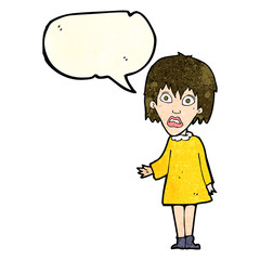 cartoon shocked woman with speech bubble