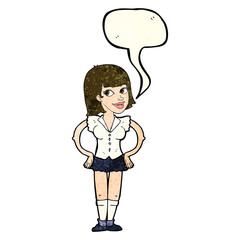 cartoon woman with hands on hips with speech bubble