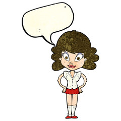 cartoon pretty woman with speech bubble