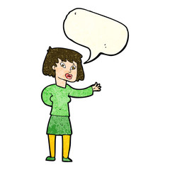 cartoon woman explaining with speech bubble