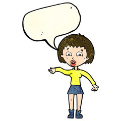 cartoon surprised woman with speech bubble