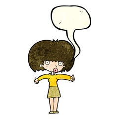 cartoon woman giving thumbs up symbol with speech bubble
