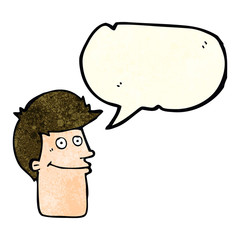 cartoon smiling man with speech bubble