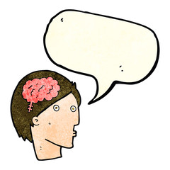 cartoon man with brain symbol with speech bubble