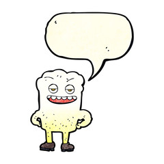 cartoon tooth looking smug with speech bubble