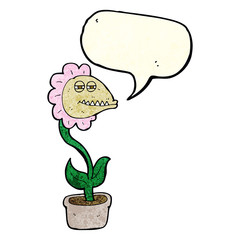 cartoon monster flower with speech bubble