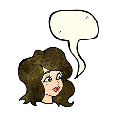 cartoon woman looking concerned with speech bubble