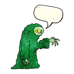 cartoon spooky halloween costume with speech bubble