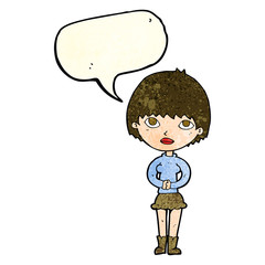 cartoon woman waiting patiently with speech bubble