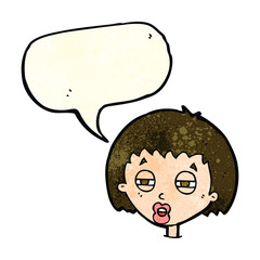 cartoon woman narrowing eyes with speech bubble