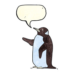 cartoon penguin with speech bubble