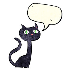 cartoon black cat with speech bubble